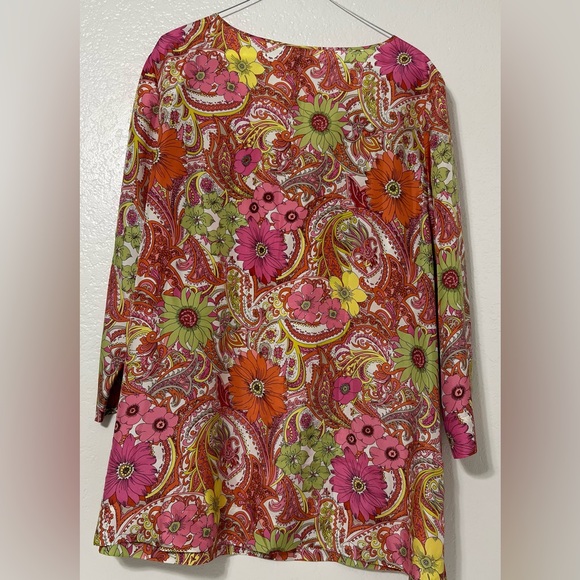 Talbots 2X 100% Silk Paisley Floral Tie-Neck Tunic Blouse NWT - Picture 2 of 5